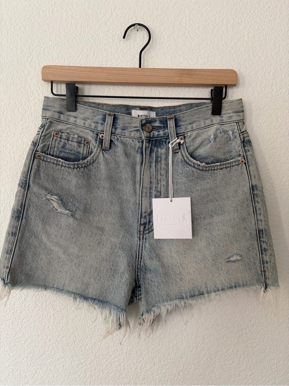 pistola Light Wash Distressed Denim Cutoff Shorts
